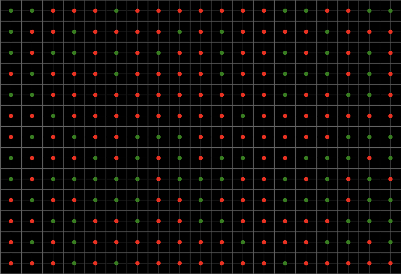 Grid containing 1s and 0s after evaluating each value against the threshold