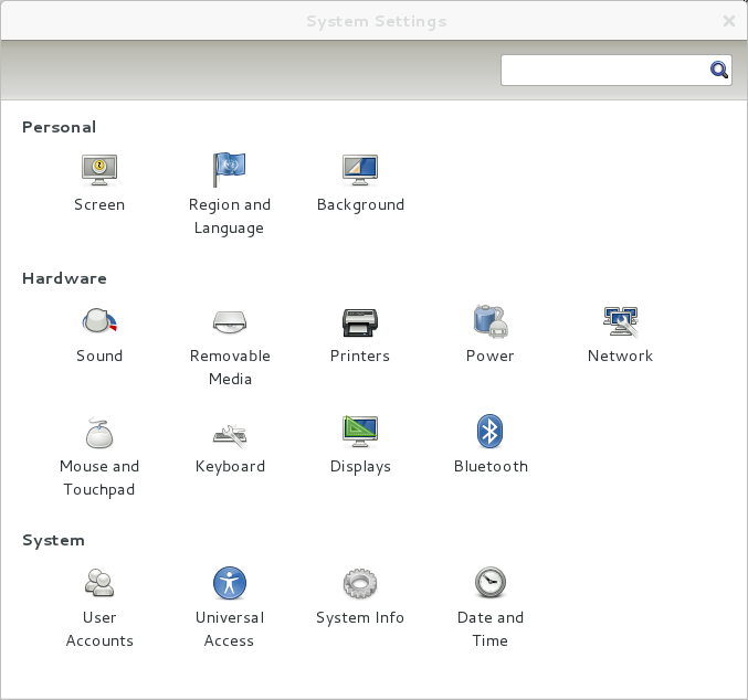 Gnome3 System Settings Screen